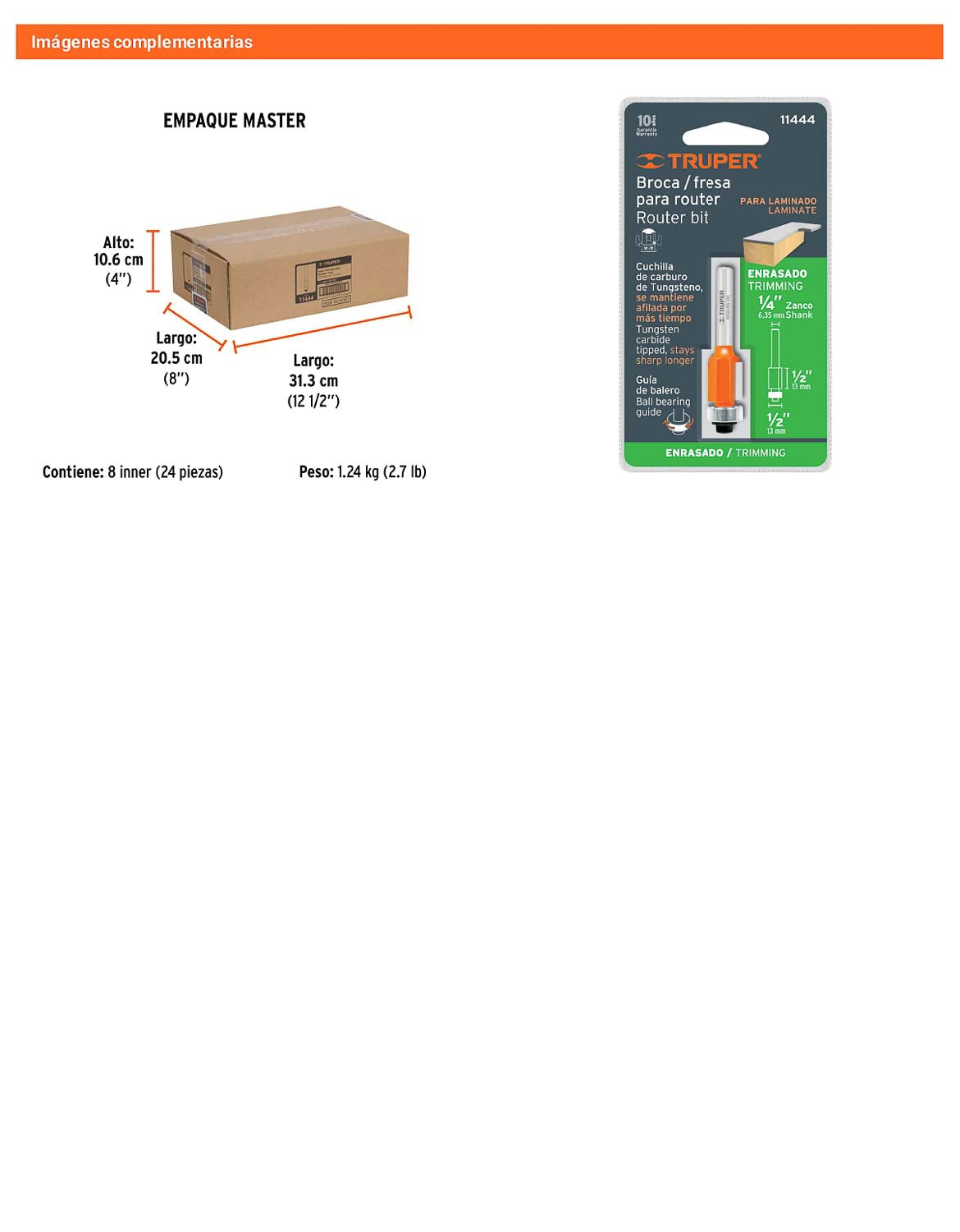 Broca para router corte recto 1/2"
