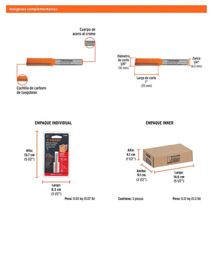 Broca para router recta 2 filos 3/8"