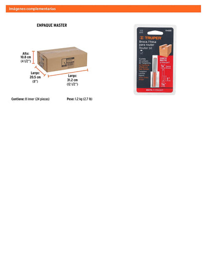 Broca para router recta 2 filos 3/8"