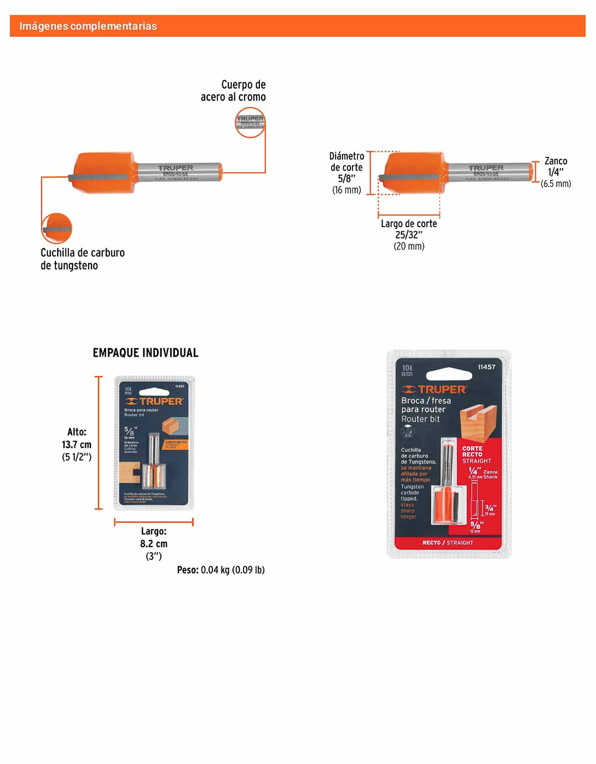 Broca para router recta 2 filos 5/8"