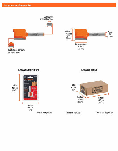 Broca para router recta 2 filos 3/4"