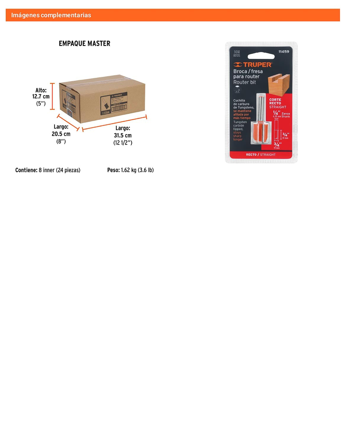 Broca para router recta 2 filos 3/4"