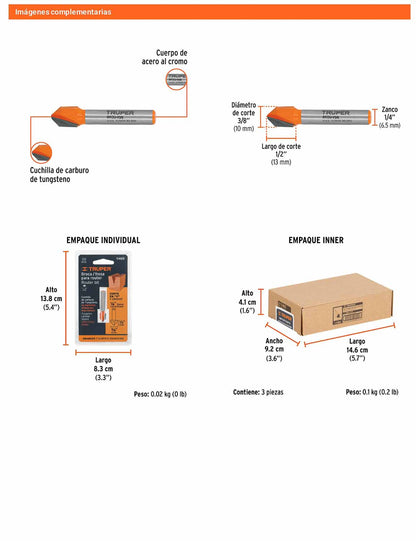 Broca para router corte en "V" 3/8"