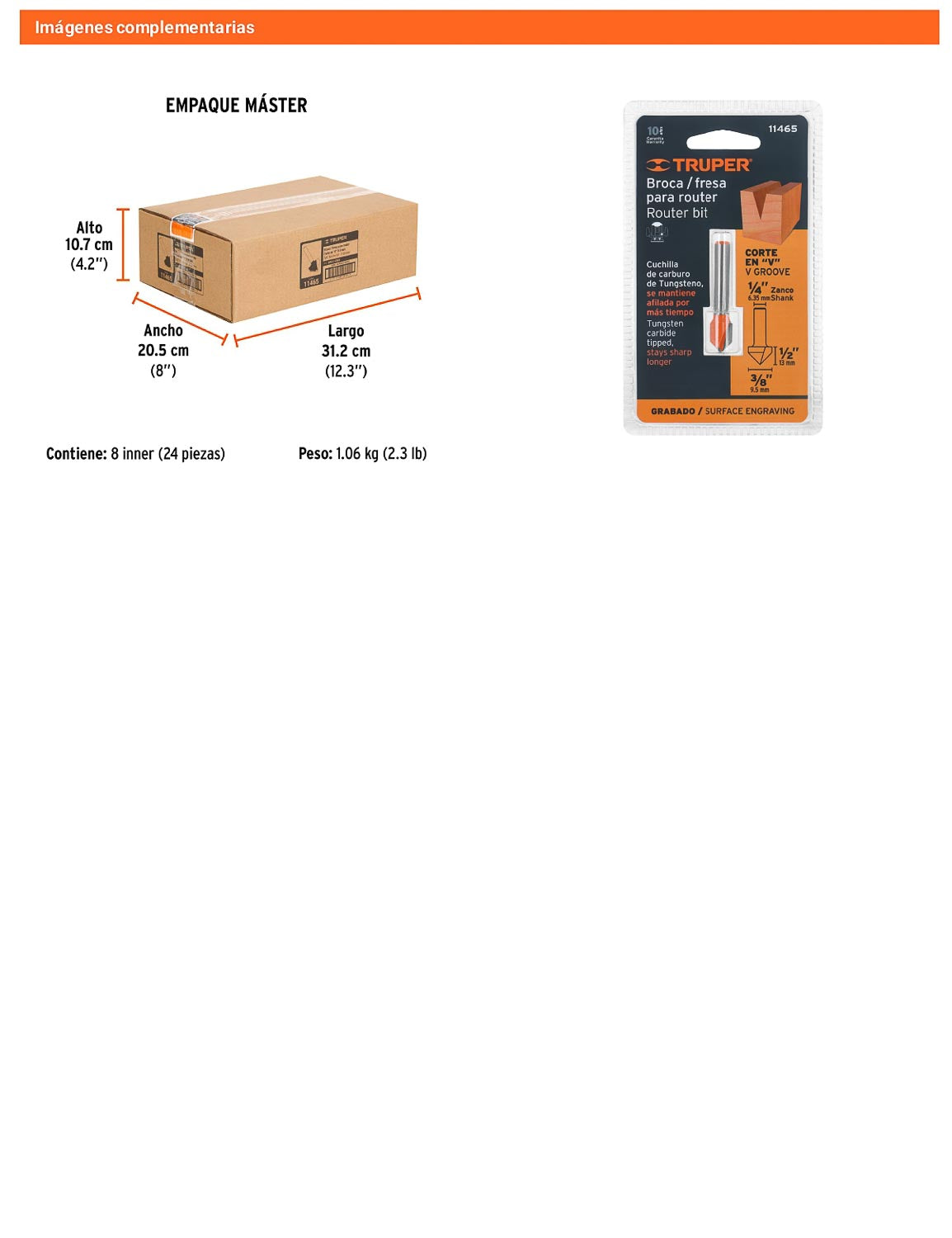 Broca para router corte en "V" 3/8"