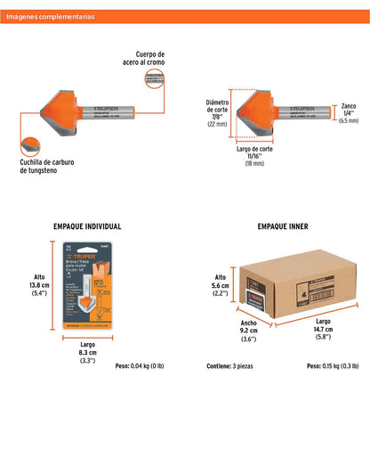 Broca para router corte en "V" 7/8"