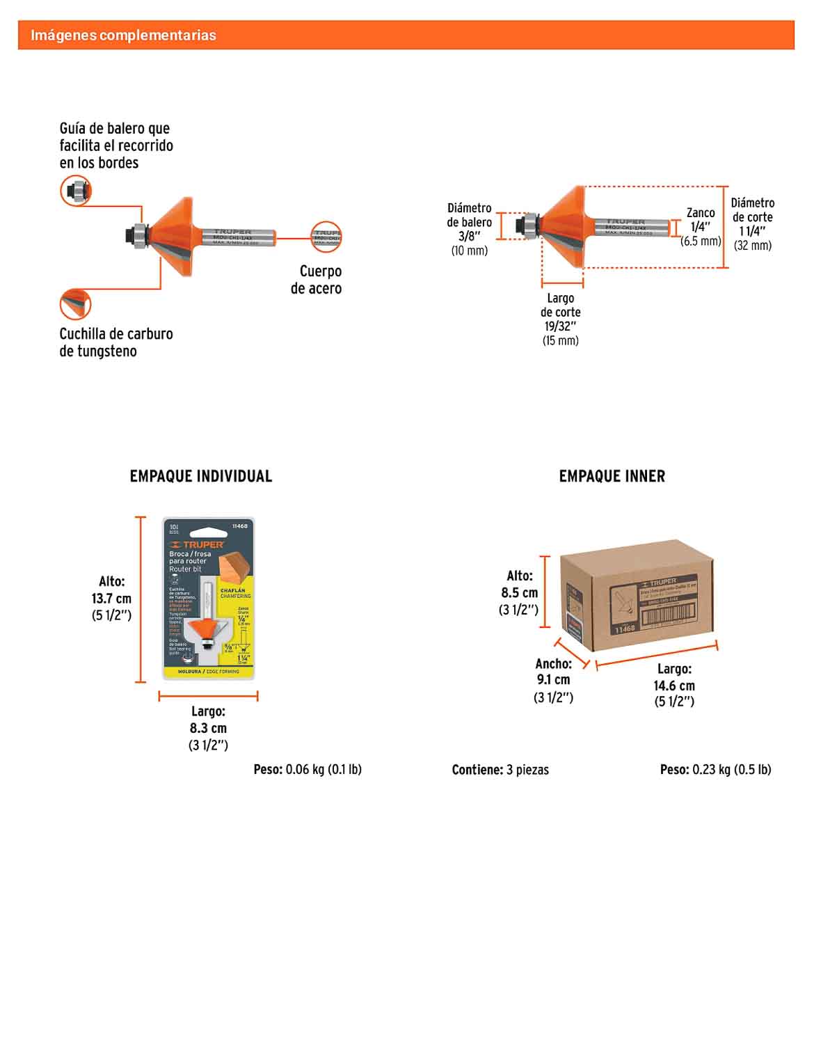 Broca para router chaflán 1-1/4" con balero