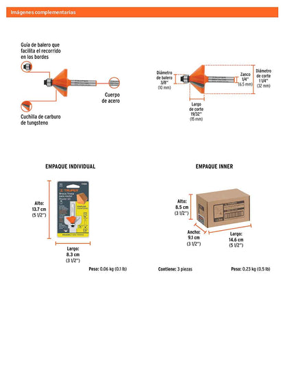 Broca para router chaflán 1-1/4" con balero