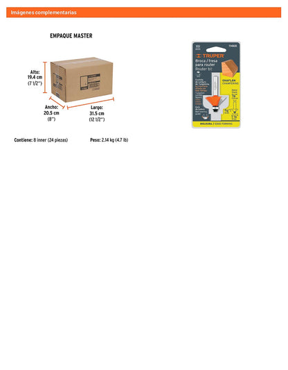 Broca para router chaflán 1-1/4" con balero