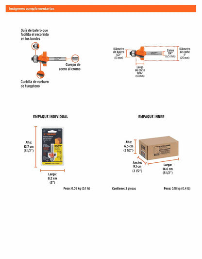 Broca para router redondeado 1" con balero