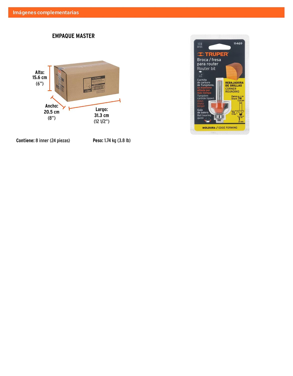 Broca para router redondeado 1" con balero
