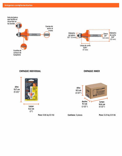 Broca para router redondeado 1-1/4" con balero