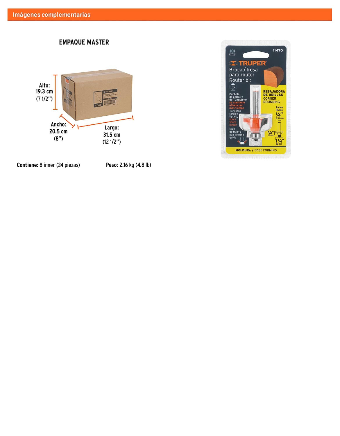 Broca para router redondeado 1-1/4" con balero