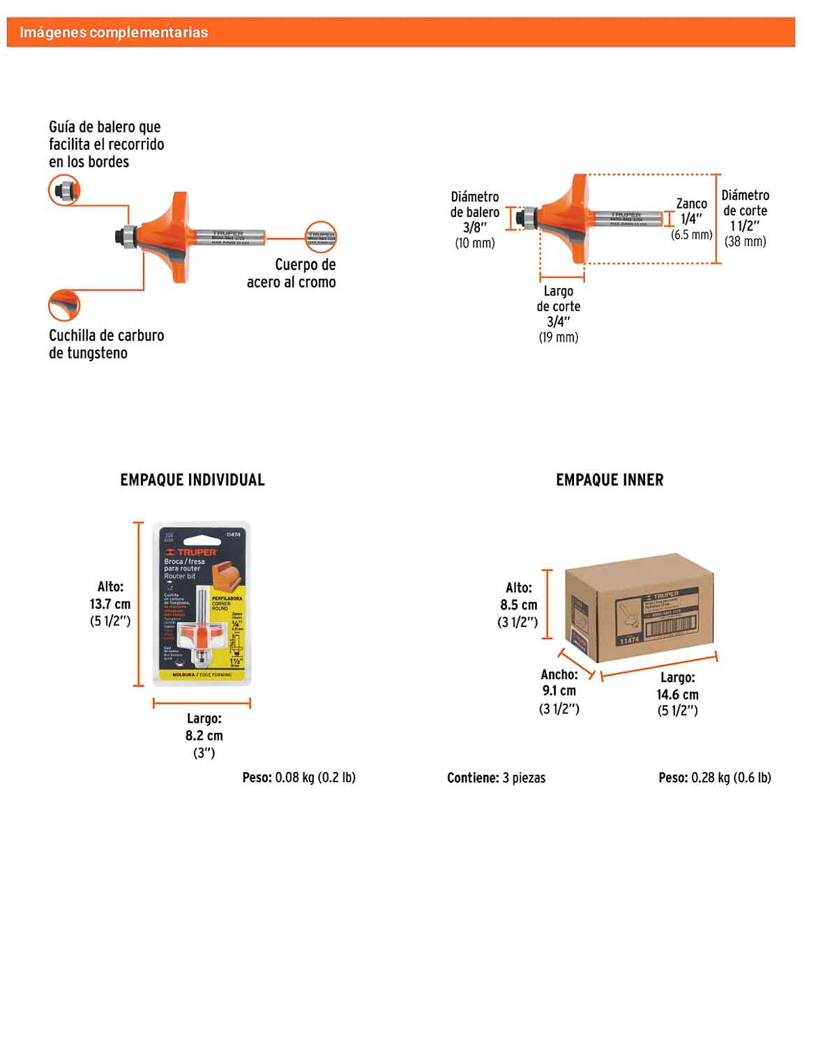Broca para router redondeado con moldura 1-1/2"