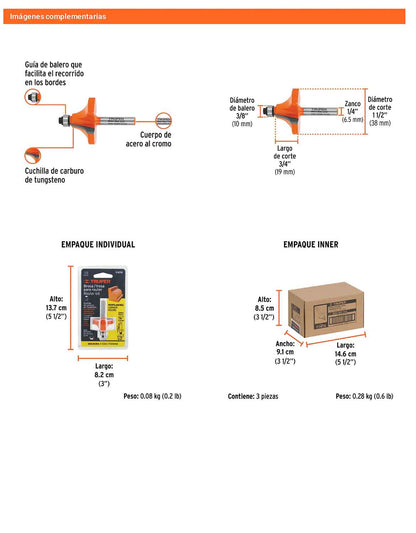 Broca para router redondeado con moldura 1-1/2"