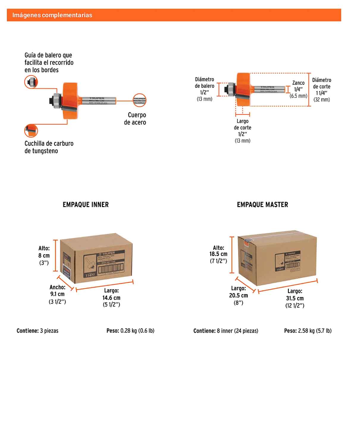 Broca para router rebajado 1-1/4" con balero