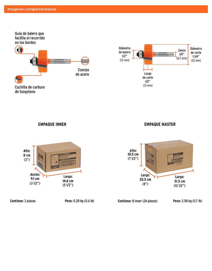 Broca para router rebajado 1-1/4" con balero