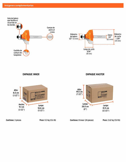 Broca para router clásica 1-3/8" con balero