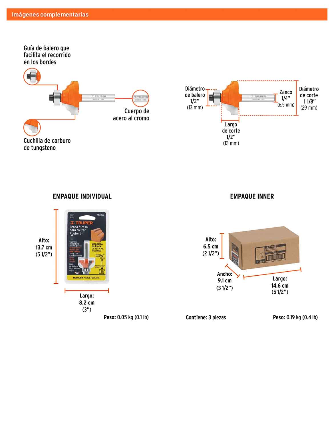 Broca para router moldura clásica 1-1/8"