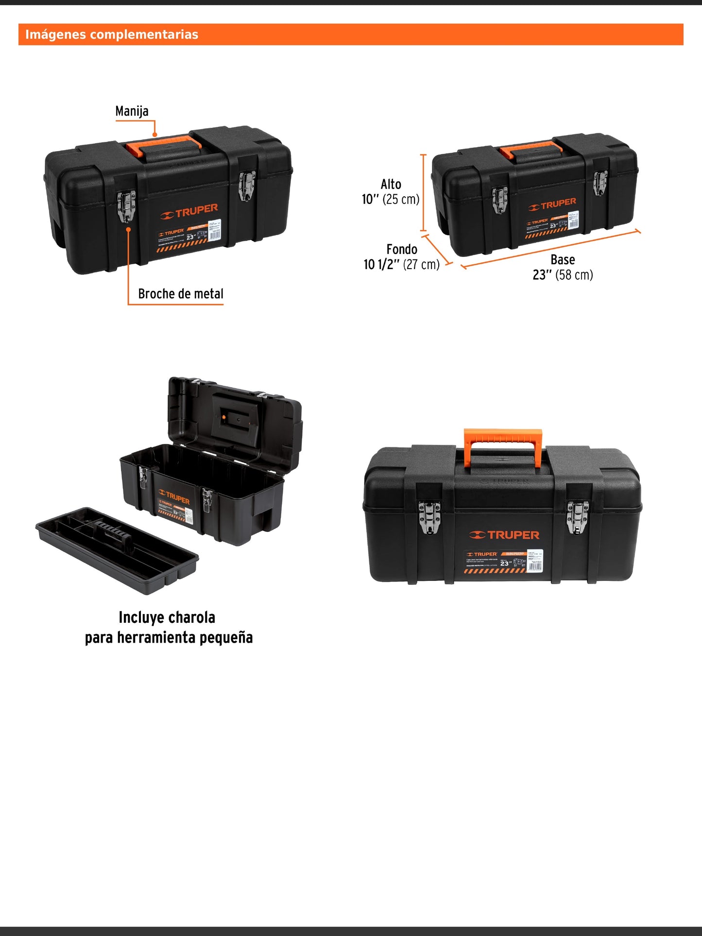Caja para herramienta de 58 cm industrial con broches metálicos
