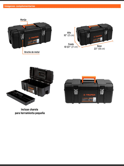 Caja para herramienta de 58 cm industrial con broches metálicos
