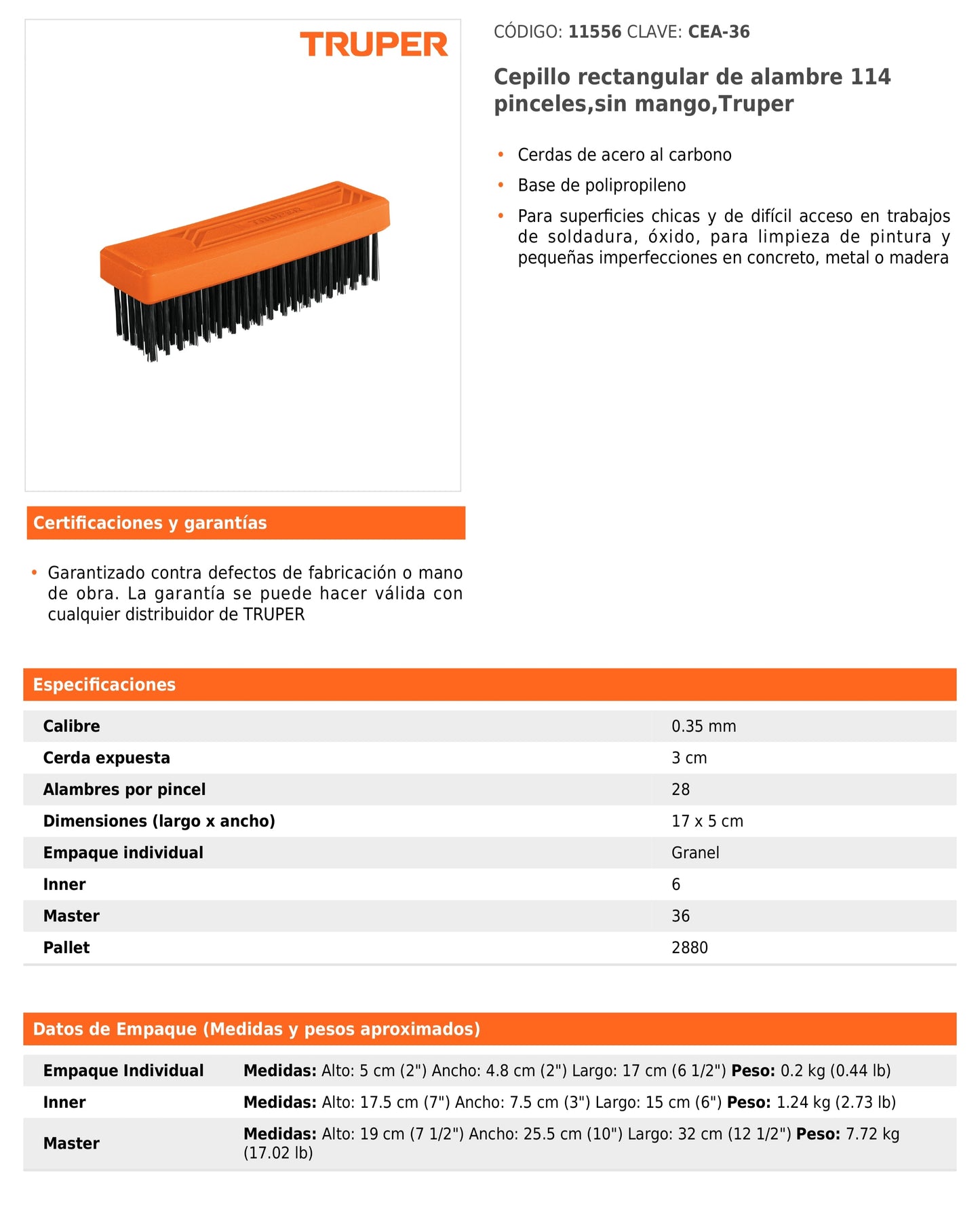 Cepillo rectangular de alambre sin mango para limpieza de superficies pequeñas