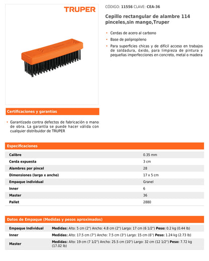 Cepillo rectangular de alambre sin mango para limpieza de superficies pequeñas