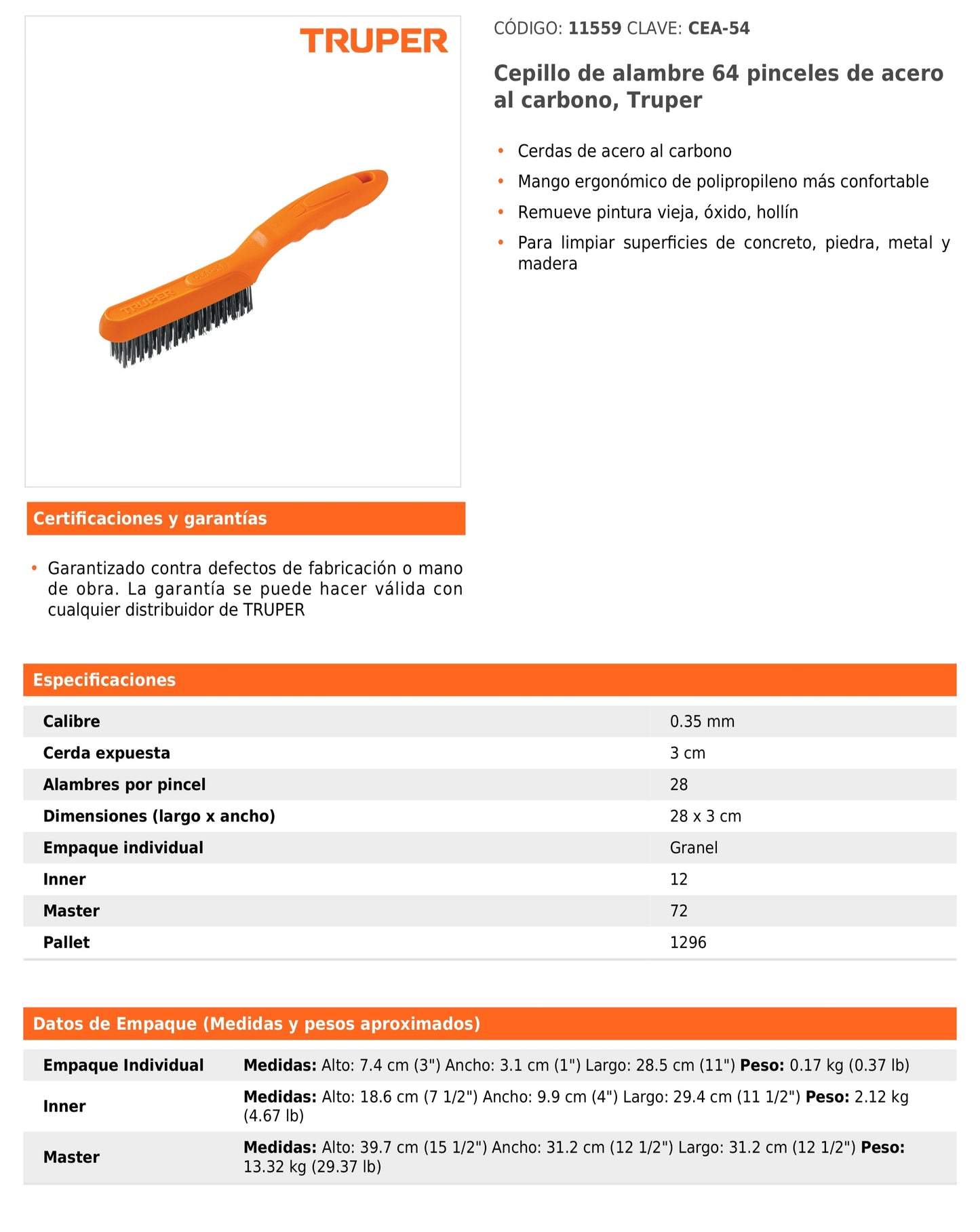 Cepillo de Alambre 64 Pinceles de Acero al Carbono