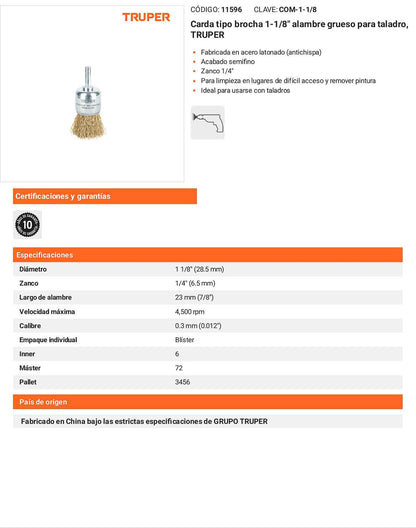 Cepillo de copa de alambre brocha taladro 1-1/8 pulg