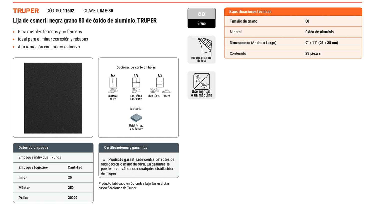 Lija de esmeril negra grano 80