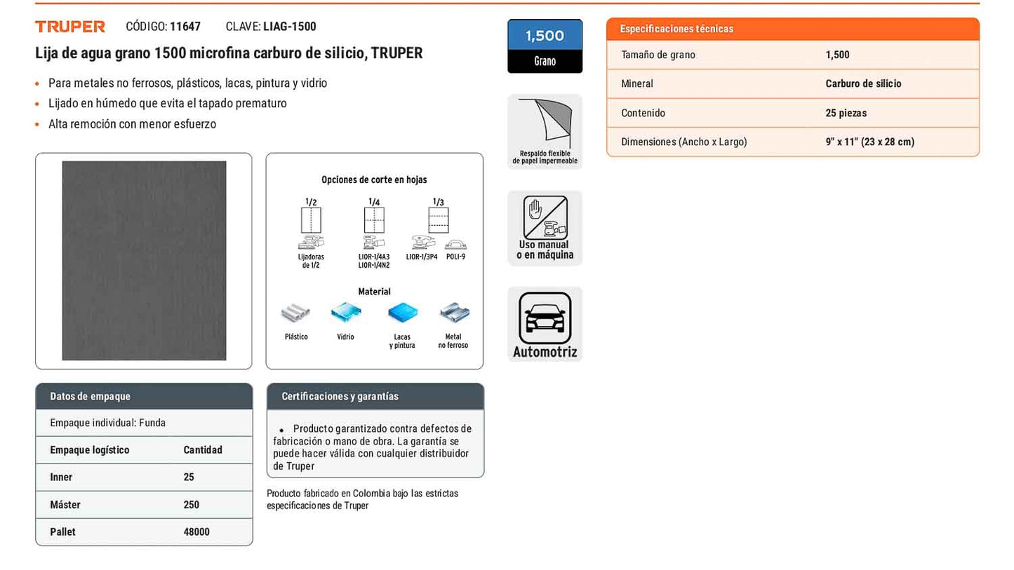 Lija de agua microfina grano 1500