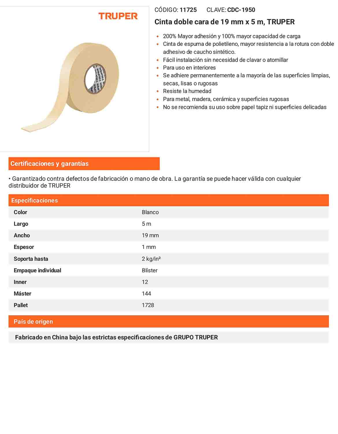 Cinta doble cara fina 19 mm