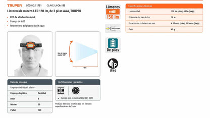 Linterna de minero LED 150 lm