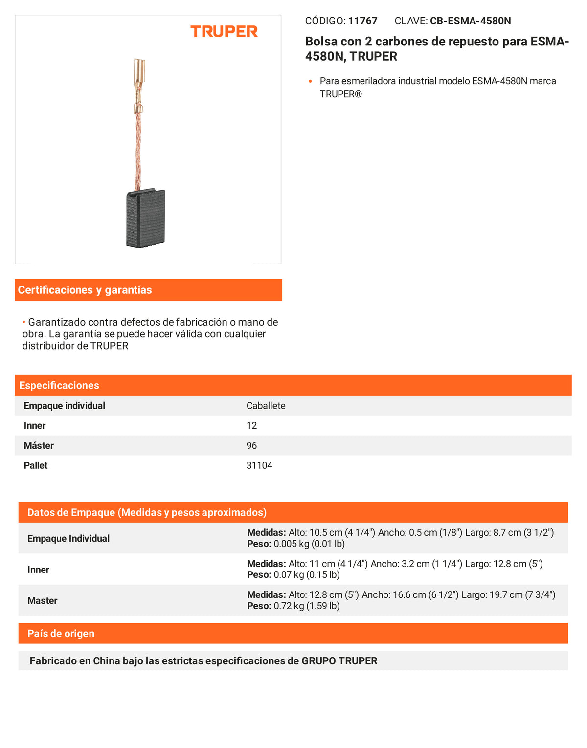 Ficha tecnica - 2 carbones para ESMA-4580N - SKU 11767