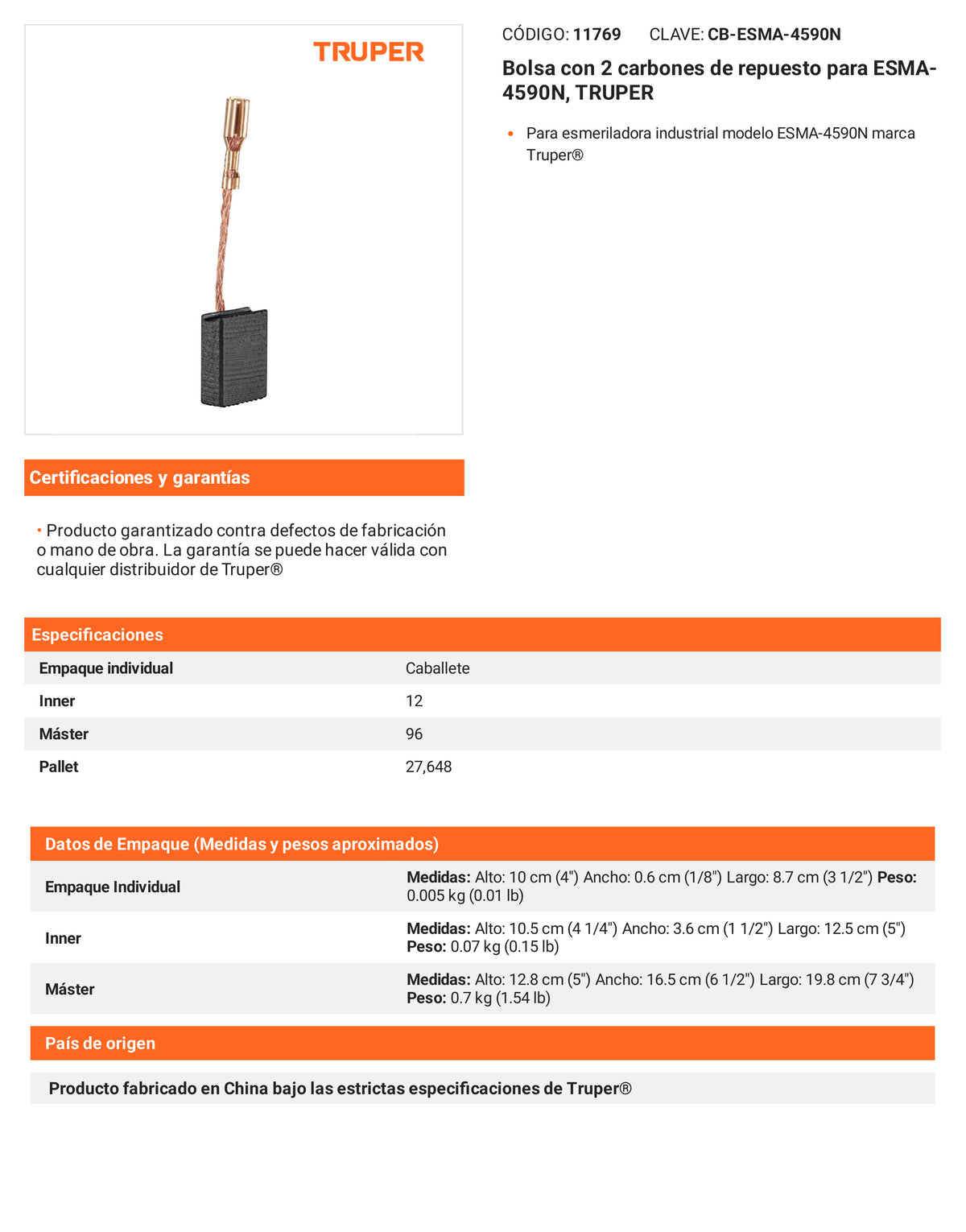 Ficha tecnica - 2 carbones para ESMA-4590N - SKU 11769