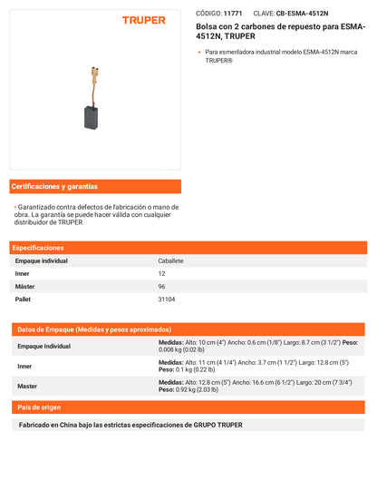 Ficha tecnica - 2 carbones para ESMA-4512N - SKU 11771
