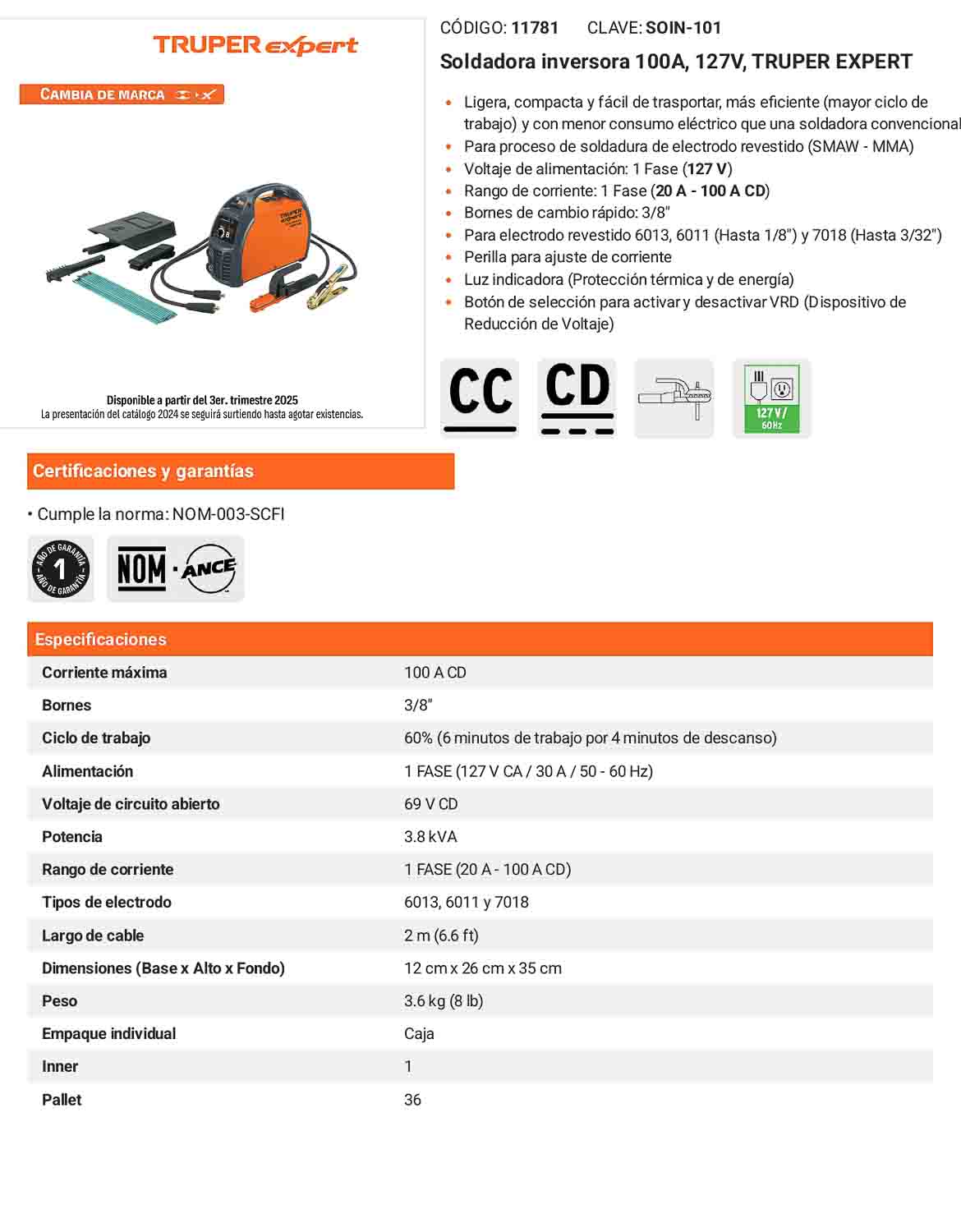 Soldadora inversora 100A de 127V