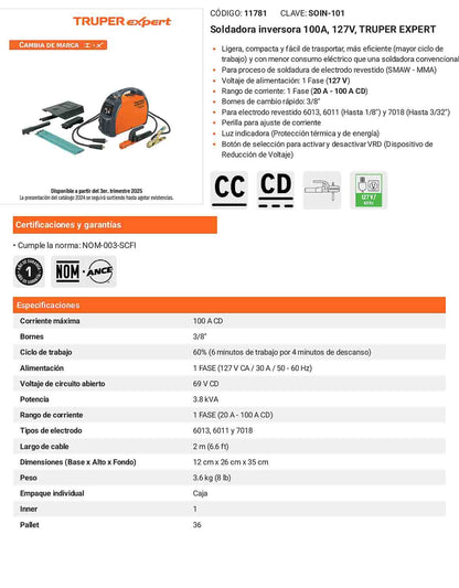 Soldadora inversora 100A de 127V