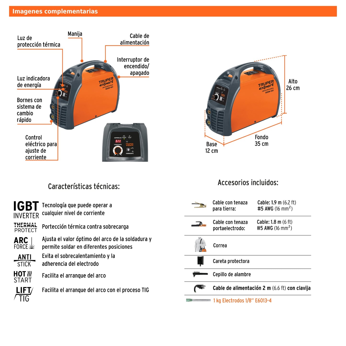 Soldadora inversora de 100 A y 127 V con perilla de ajuste y protección térmica