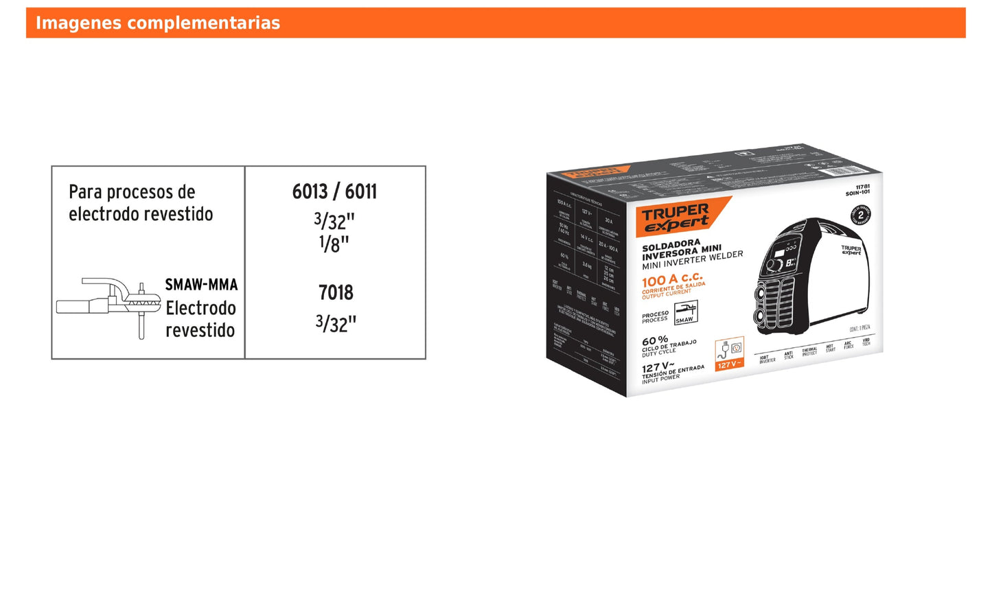 Soldadora inversora de 100 A y 127 V con perilla de ajuste y protección térmica