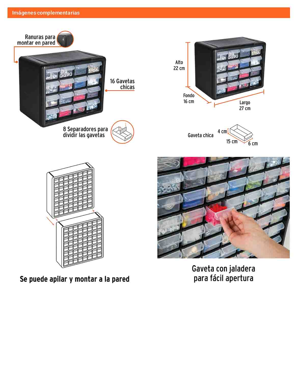 Organizador con 16 gavetas Marco de ABS