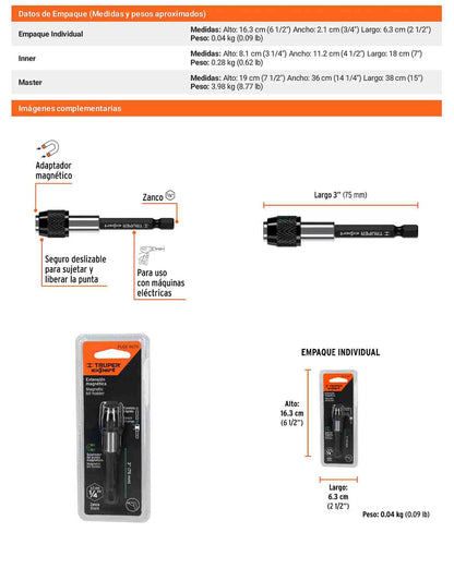 Extensión Magnética de 3" para Puntas  Cambio Rápido