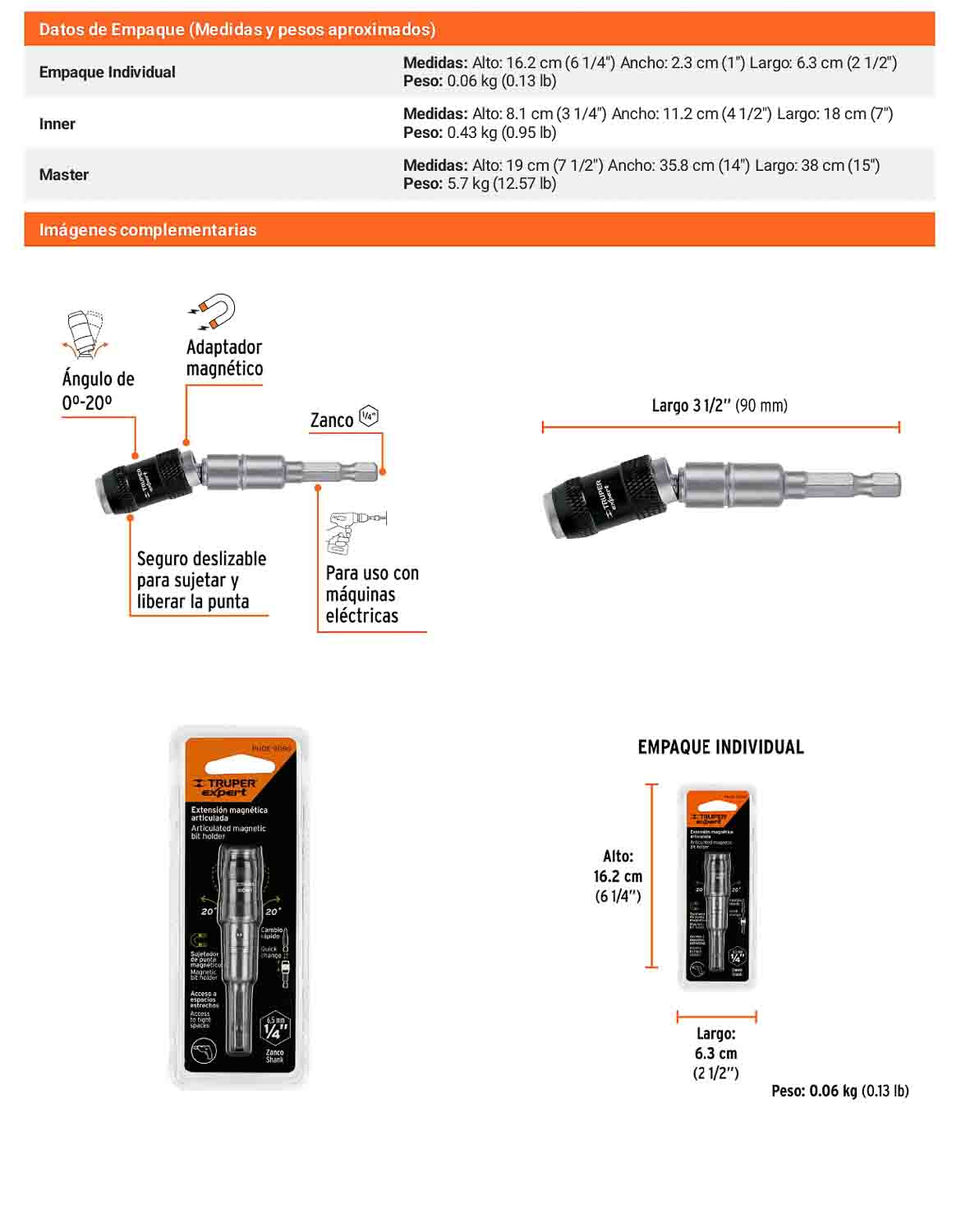 Extensión Magnética Articulada de 3 1/2" para Puntas