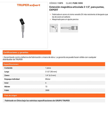 Extensión Magnética Articulada de 3 1/2" para Puntas