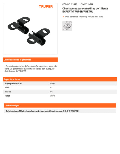 Ficha tecnica - Chumaceras para carretillas de 1 llanta - SKU 11876