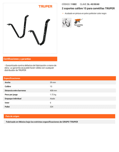 Ficha tecnica - 2 soportes calibre 15 para carretillas - SKU 11882