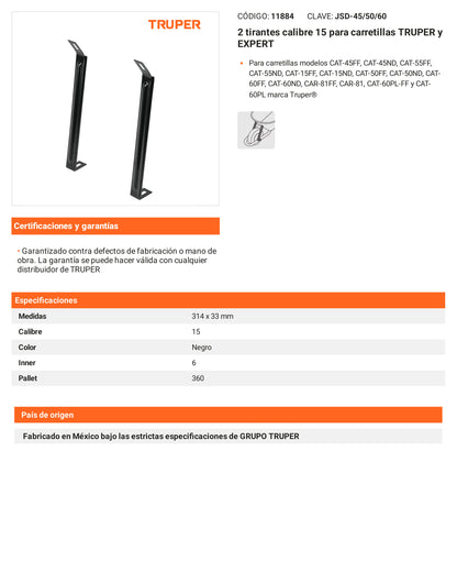 Ficha tecnica - 2 tirantes calibre 15 para carretillas - SKU 11884