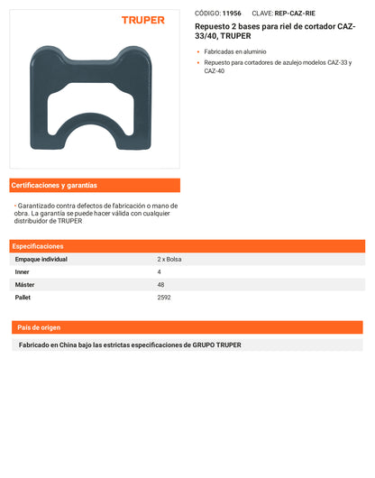 Ficha tecnica - Repuesto 2 bases para riel CAZ-33/40 - SKU 11956