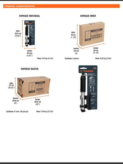 Mini bomba manual para bicicleta de aluminio con manguera reversible