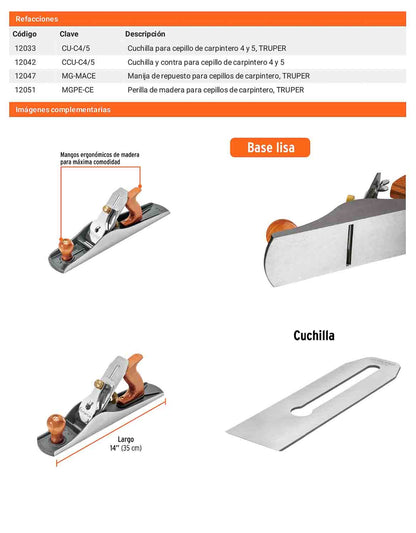 Cepillo de carpintero base lisa 5 pulg.