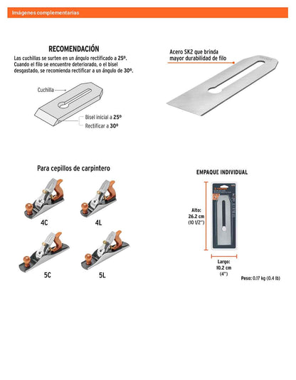 Cuchilla de repuesto para cepillo de carpintero